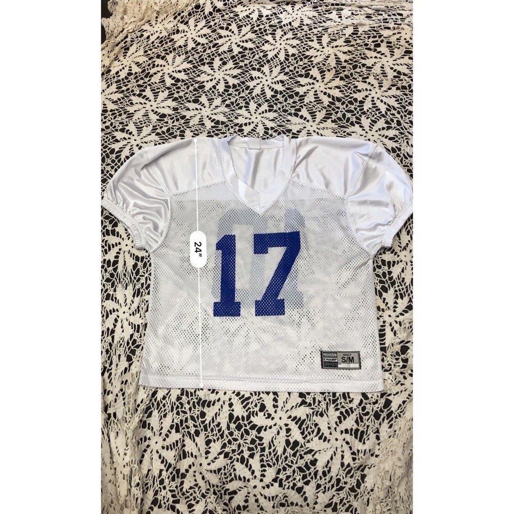 Pro Down Champ White Mesh Football Practice Jersey Adult S/M Blue Numbers 17 10 - Picture 5 of 6